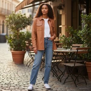 Kensie Jeans Womens Vegan Leather Jacket Lightweight, Medium Brown Size M